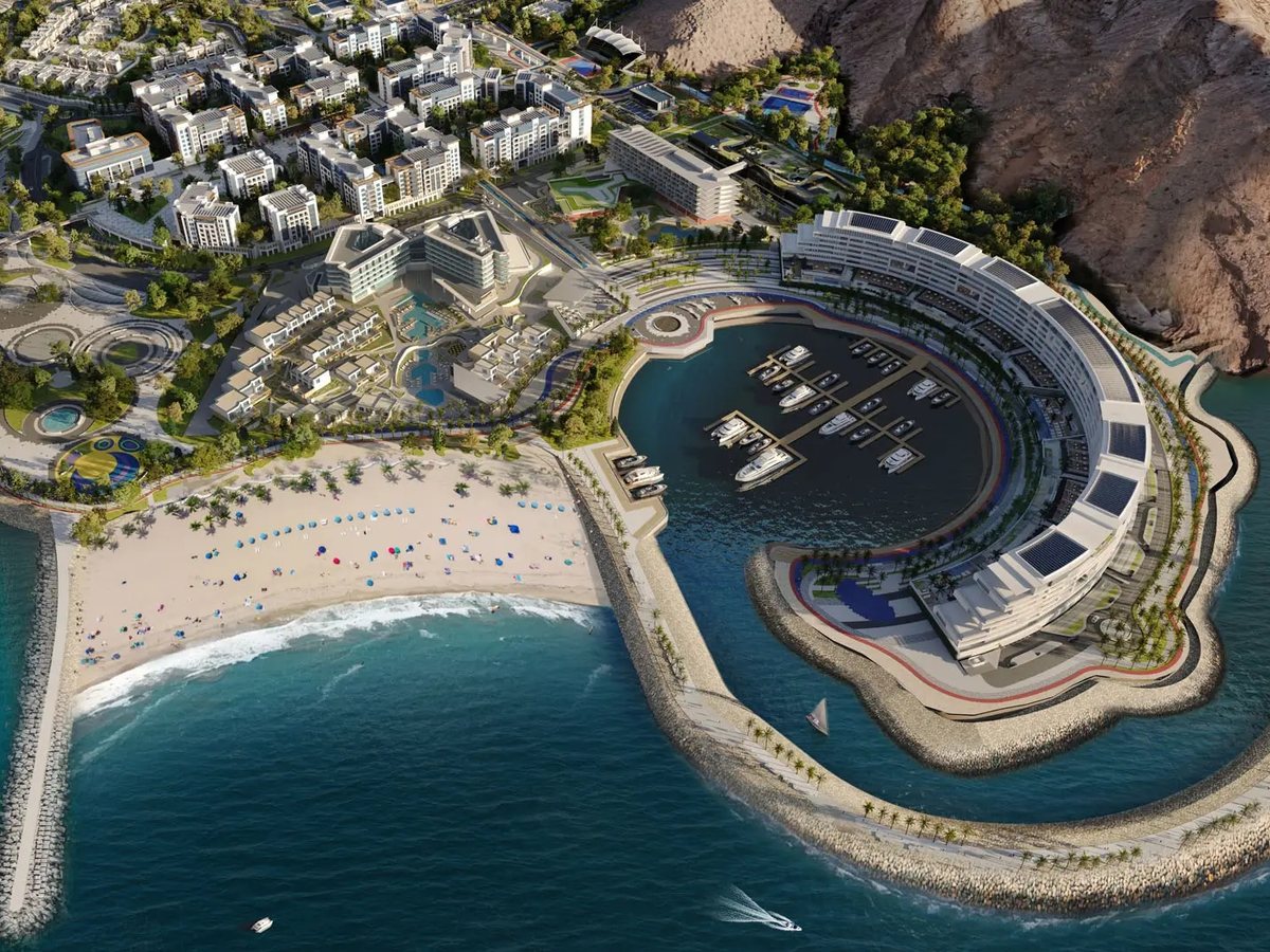 Aerial view of the marina and waterfront neighbourhoods of The Sustainable City Yiti