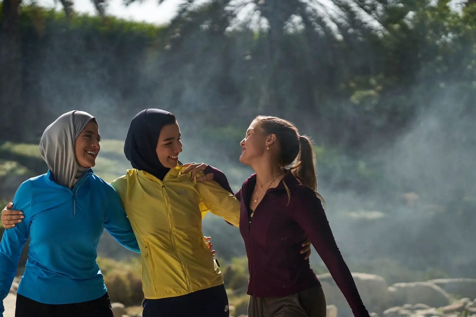 Friends hiking on the mountain trails near Yiti