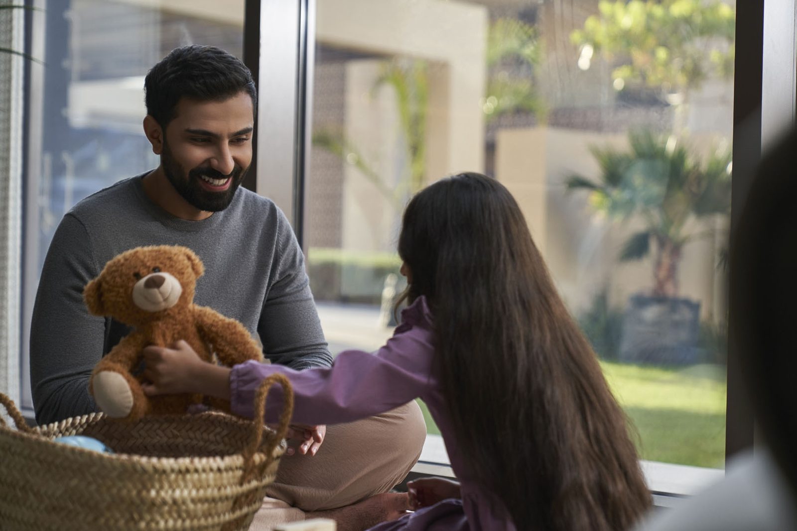 Family at home in a bright residence